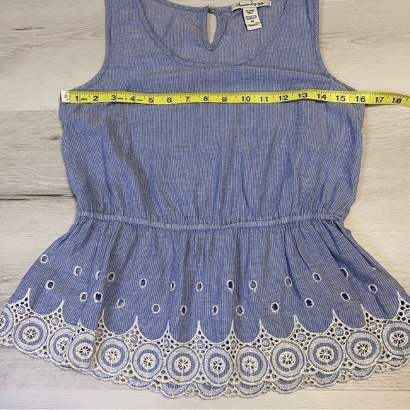American Rag Striped Peplum Eyelet Tank, Blue-White, Size Medium - Picture 10 of 13